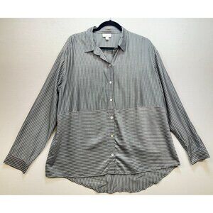 J. Jill Women's Rayon Button Down Shirt Stripe Size L White Gray Long Sleeve